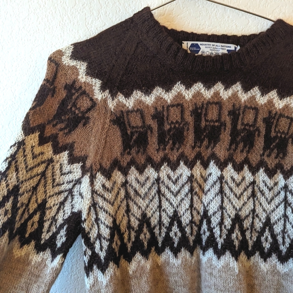 Industry of all Nations hand knit Alpaca sweater